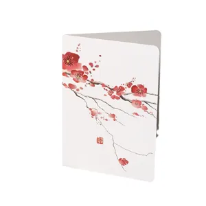 Traditionelle chinesische Grußkarte mit roter Tuschemalerei von Pflaumenblüten