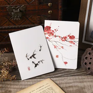 Tarjetas de felicitación chinas vintage con pinturas tradicionales de peces y flores de ciruelo