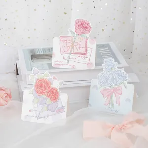 Set of three hand-painted rose greeting cards with romantic floral designs for Valentine's Day