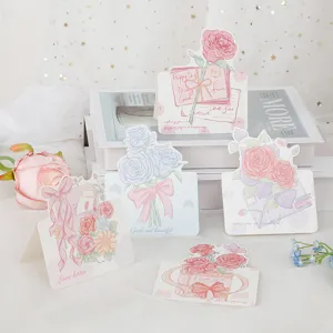 Detailed view of hand-painted rose Valentine's Day greeting cards collection set