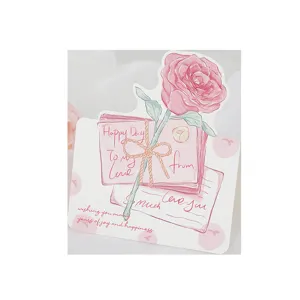 Elegant hand-drawn pink rose Valentine's Day greeting card with soft watercolor art