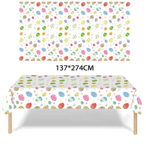 Easter Egg Disposable PE Tablecloth Waterproof Rectangle Table Cover For Holiday Party Decorations White Colorful Floral Pattern Table Runner