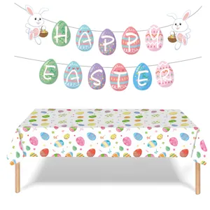Festive Easter egg pattern disposable PE tablecloth for holiday party decoration