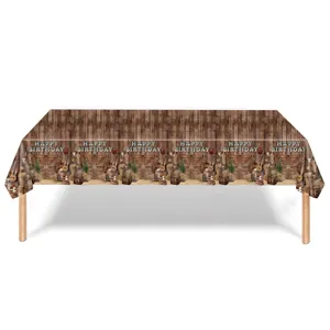 Cowboy Wood Grain Happy Birthday Party Disposable Tablecloth Western Rustic Table Cover For Party Decorations PE Plastic 137x274cm