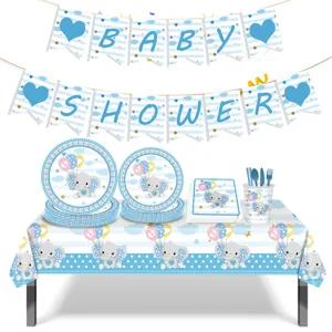Olifant Thema Verjaardagsfeest Artikelen Set Cartoon Dier Baby Shower Papieren Borden Bekers Servetten Tafelkleed Banner Decoratie