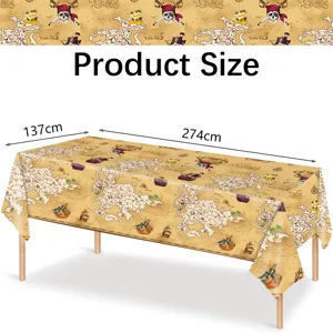 Detailed view of pirate treasure map disposable tablecloth with 137x274cm dimensions