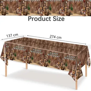 Western cowboy style wood grain Happy Birthday disposable tablecloth, size 274x137cm