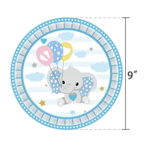 Gedetailleerd overzicht van de 9 inch papieren borden met een schattig olifantje