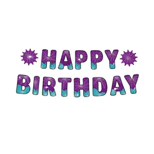 Striscione Happy Birthday a tema ragnatela viola e verde acqua per feste