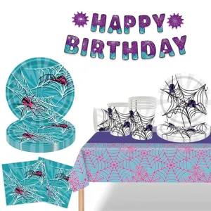 Set di Forniture per Feste di Compleanno a Tema Ragnatela Piatti di Carta Usa e Getta Tovaglioli Bicchieri Tovaglia Posate per Bambino Decorazione Festa