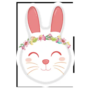 Vue détaillée d'une assiette en carton de lapin de Pâques avec couronne florale.