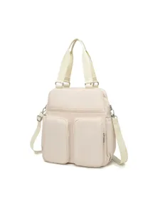 Bolso de viaje versátil de nailon impermeable crema con múltiples bolsillos para mujer