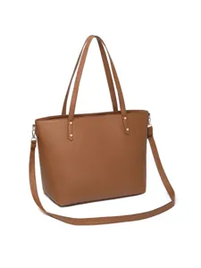 Bolso tote grande de cuero sintético marrón con asas superiores y correa ajustable