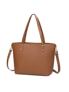 Bolso tote grande de cuero marrón granulado con asas resistentes y bandolera ajustable extraíble