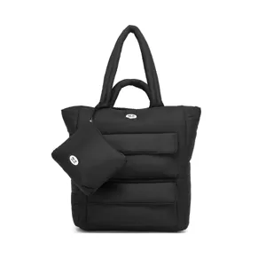 Zwarte puffer-draagtas met bijpassende kleine tas, grote capaciteit en zacht gewatteerd design