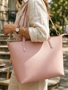 Bolso tote rosa de gran capacidad para portátil con correa de hombro mujer