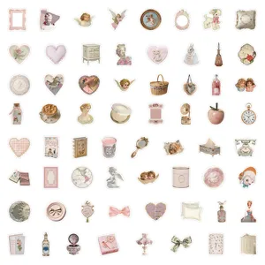 Set di 60 adesivi decorativi vintage stile corte per diario e fai da te