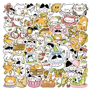 Autocollants de Chat de Dessin Animé Mignons Imperméables Kawaii Décalcomanies Décoratives pour Ordinateur Portable Gourde Casque Bagages Papeterie