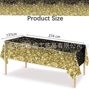 Macro detail view of 137x274cm gold starry sky disposable PE tablecloth for kids party
