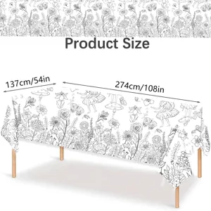 Χάρτινο τραπεζομάντιλο ζωγραφικής DIY με λουλούδια και πεταλούδες, 137x274cm