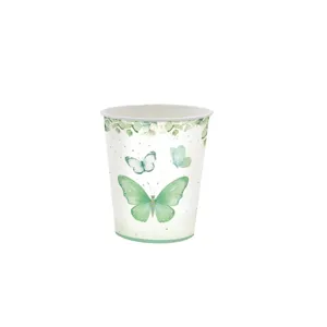 Gobelet jetable en papier avec motif de papillon vert pour décoration de fête
