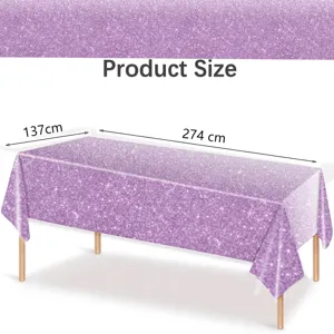 Purple glitter disposable tablecloth dimensions measuring 137cm by 274cm for parties