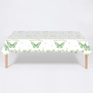 Nappe jetable thème papillon vert avec inscription Happy Birthday pour décoration