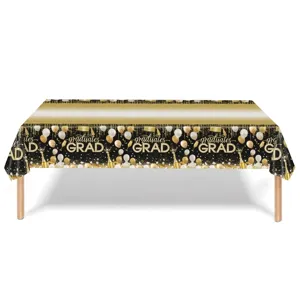 Nappe de fête jetable pour remise des diplômes noir et or avec motifs de ballons