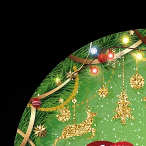 Festlicher grüner Weihnachtsteller mit goldenen Rentier- und Baummotiven