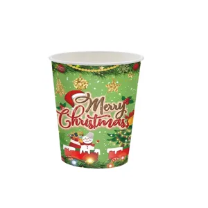 Festlicher grüner Weihnachts-Einwegbecher mit Weihnachtsmann- und Schneemann-Partymotiv
