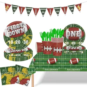 Vaisselle de Fête Thème Football Américain Assiettes en Papier Jetables Gobelets Serviettes Nappe Bannière Décorations