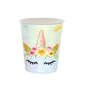 Gobelet en papier jetable avec motif licorne arc-en-ciel pour fête à thème magique