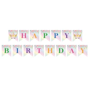 Πανό 'Happy Birthday' μονόκερος ουράνιο τόξο για διακόσμηση θεματικού πάρτι