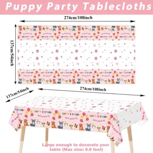 Nappe de fête rose thème chiot avec dimensions 274x137cm pour un bel anniversaire