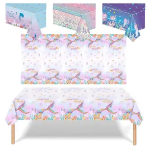 Disposable PE Plastic Mermaid Tablecloth Dreamy Fish Scale Pattern Waterproof Table Cover For Kids Birthday Party Decorations