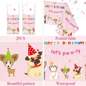 Détails de fournitures de fête thème chien rose avec motifs mignons et imperméables