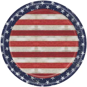 Vue rapprochée détaillée d'une assiette en papier fête nationale US avec des étoiles.