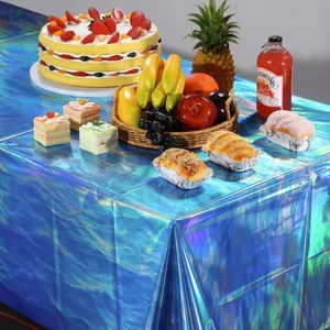 Nappe de fête laser irisée bleue vibrante pour la décoration de table festive