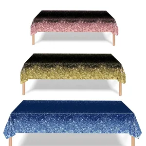Mantel Desechable de PE Degradado Purpurina Brillante Cubierta de Mesa Rectangular Impermeabile Decoración de Fiesta Boda Cumpleaños