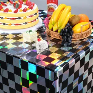Nappe holographique à carreaux laser pour fête couverture en aluminium jetable