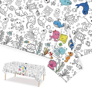 Coloring Paper Tablecloth Ocean World Marine Life Pattern Disposable Waterproof Table Cover Birthday Party DIY Painting