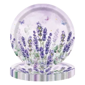Einweg-Pappteller mit Lavendel-Motiv für Frühlingsblumen-Partydekorationen