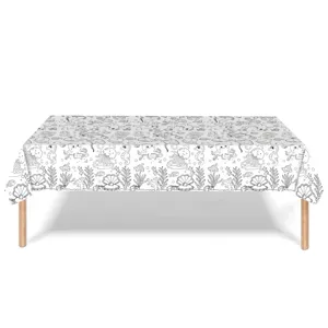 Close-up of waterproof disposable coloring paper tablecloth with underwater theme