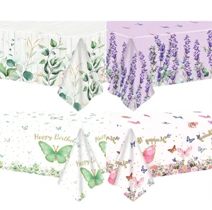 Wegwerp Tafelkleed Lente Bloemen Vlinder Thema Verjaardag Feest Decoratie Lavendel Salie Papier Tafelkleed