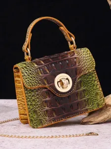 Vintage crocodile embossed crossbody handbag with gold chain strap and gradient finish