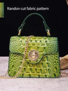 Vintage green crocodile embossed top-handle handbag with gold chain strap