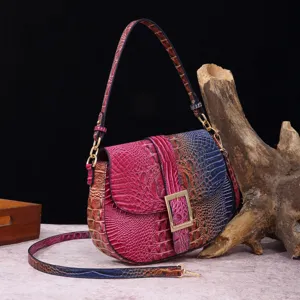 Bolso Bandolera Retro con Patrón de Cocodrilo Degenerado para Mujer Cuero PU Hebilla Cuadrada Dorada Bolso de Hombro Vintage