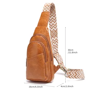 Bolso bandolera retro de cuero sintético marrón con correa boho: 30x16x4 cm