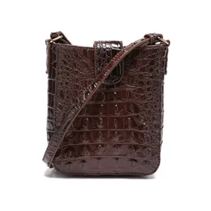 Bolso bandolera marrón con relieve de cocodrilo para móvil, elegante estilo retro