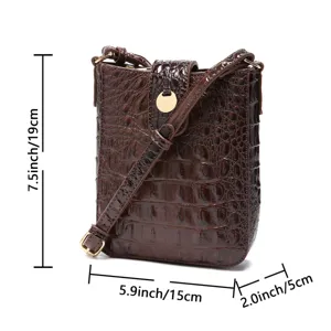 Bolso bandolera retro marrón efecto cocodrilo dimensiones 19x15x5cm